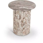 Tavolino rotondo in marmo color crema/marrone, base scanalata, montaggio da 1 persona