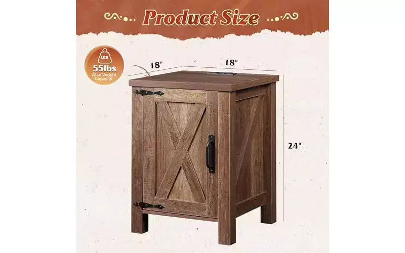 Comodino da fattoria greige/marrone rustico/rovere rustico/bianco con stazione di ricarica e anta scorrevole, 1 pezzo