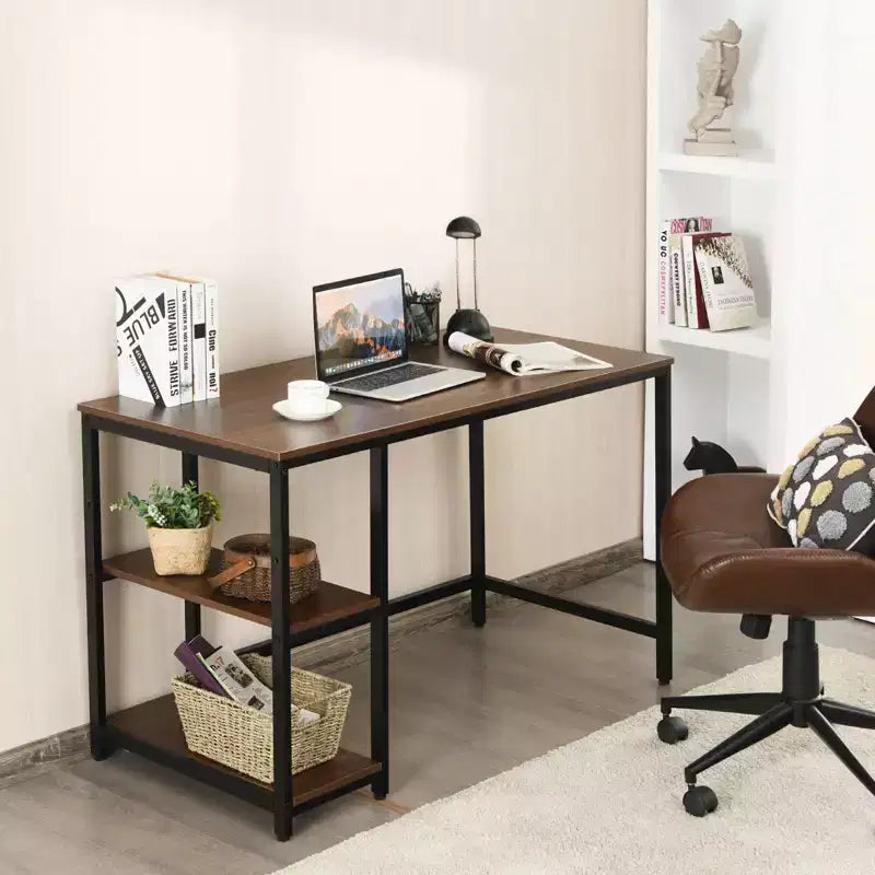 Scrivania per Computer da 47'' con Ripiano Regolabile – Nero / Caffè / Marrone Rustico