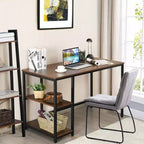 Scrivania per Computer da 47'' con Ripiano Regolabile – Nero / Caffè / Marrone Rustico