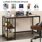 Scrivania per Computer da 47'' con Ripiano Regolabile – Nero / Caffè / Marrone Rustico