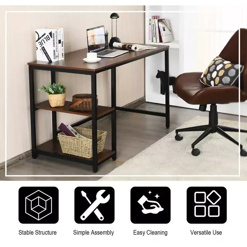 Scrivania per Computer da 47'' con Ripiano Regolabile – Nero / Caffè / Marrone Rustico