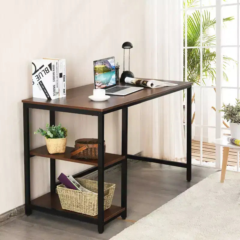 Scrivania per Computer da 47'' con Ripiano Regolabile – Nero / Caffè / Marrone Rustico