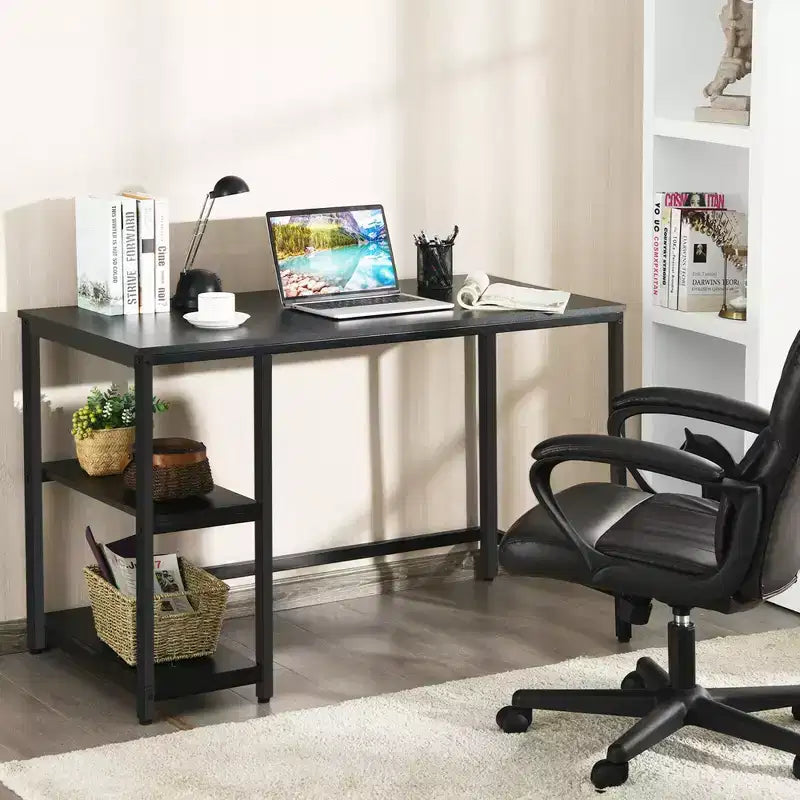 Scrivania per Computer da 47'' con Ripiano Regolabile – Nero / Caffè / Marrone Rustico