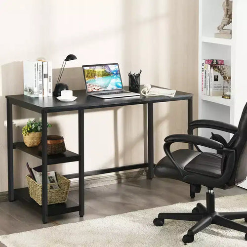 Scrivania per Computer da 47'' con Ripiano Regolabile – Nero / Caffè / Marrone Rustico