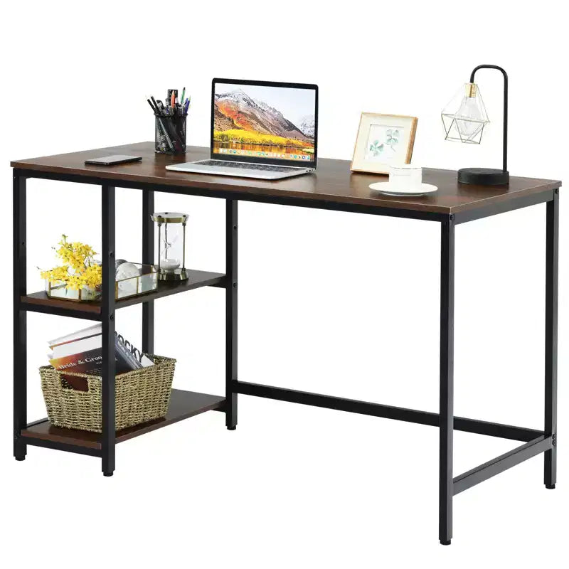 Scrivania per Computer da 47'' con Ripiano Regolabile – Nero / Caffè / Marrone Rustico