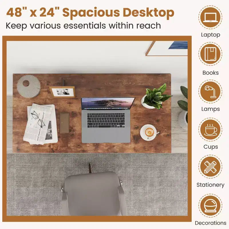 Scrivania per Computer da 47'' con Ripiano Regolabile – Nero / Caffè / Marrone Rustico