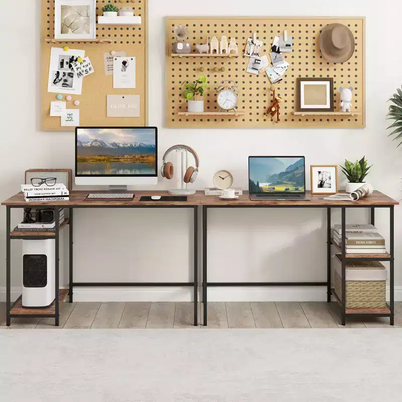 Scrivania per Computer da 47'' con Ripiano Regolabile – Nero / Caffè / Marrone Rustico