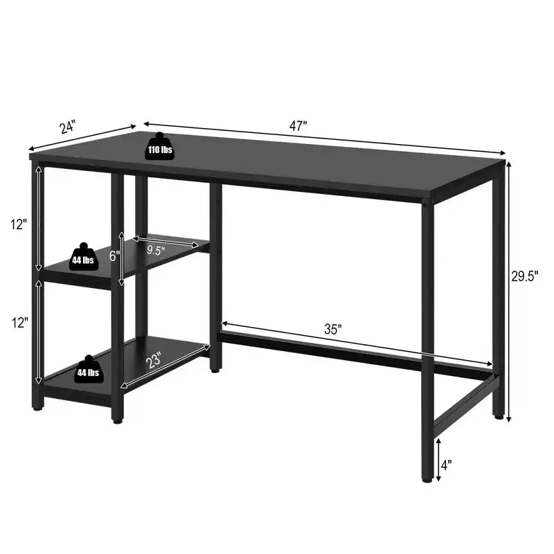 Scrivania per Computer da 47'' con Ripiano Regolabile – Nero / Caffè / Marrone Rustico