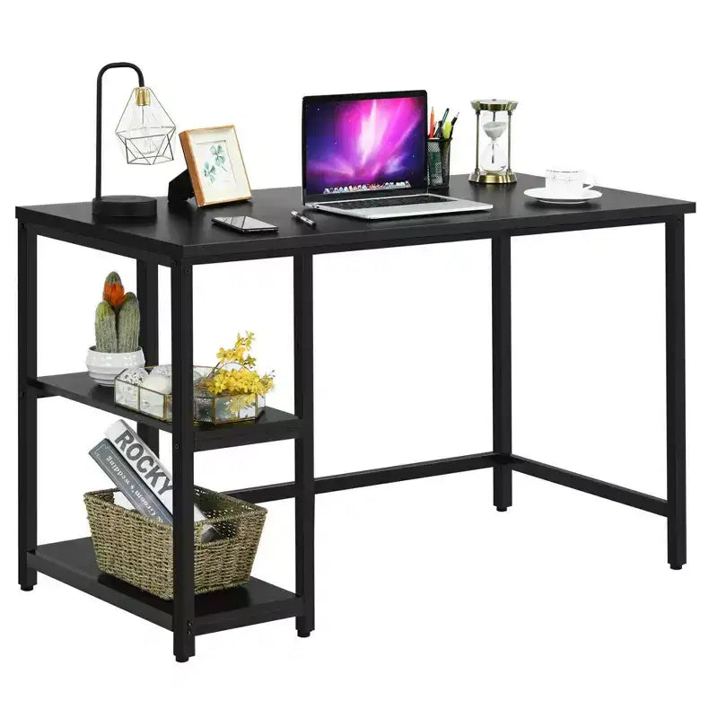 Scrivania per Computer da 47'' con Ripiano Regolabile – Nero / Caffè / Marrone Rustico