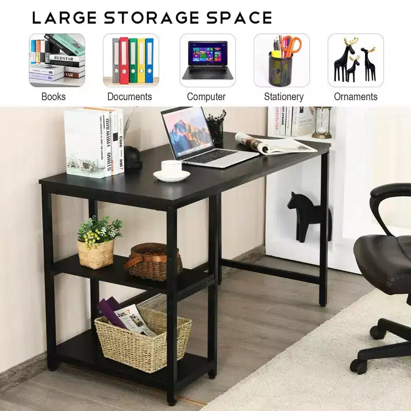 Scrivania per Computer da 47'' con Ripiano Regolabile – Nero / Caffè / Marrone Rustico