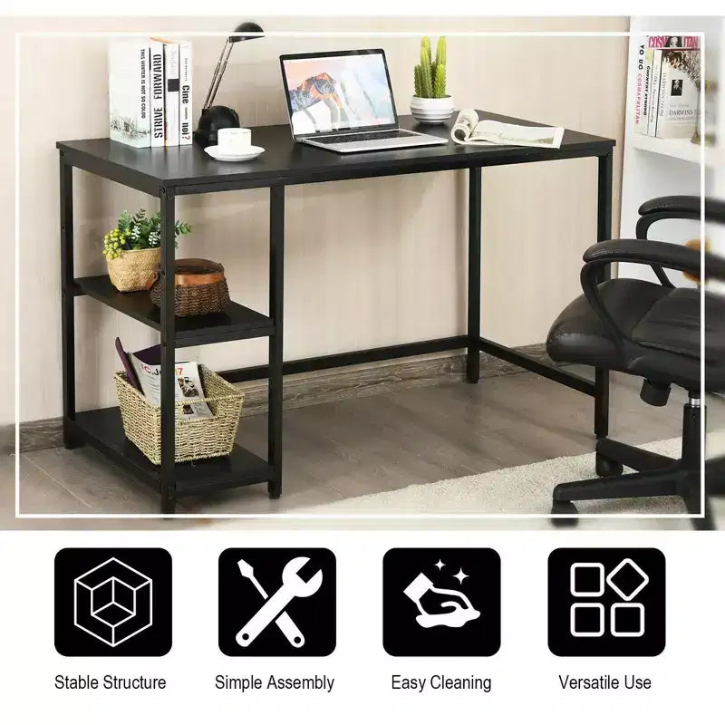 Scrivania per Computer da 47'' con Ripiano Regolabile – Nero / Caffè / Marrone Rustico