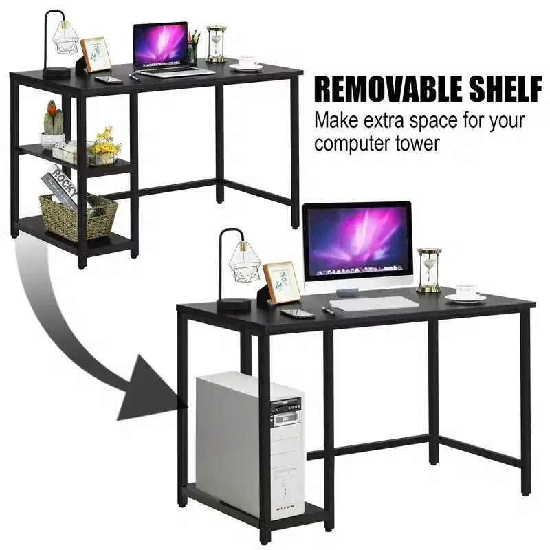 Scrivania per Computer da 47'' con Ripiano Regolabile – Nero / Caffè / Marrone Rustico