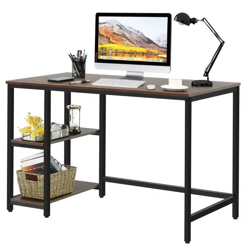 Scrivania per Computer da 47'' con Ripiano Regolabile – Nero / Caffè / Marrone Rustico