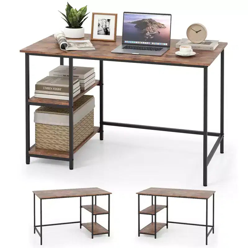Scrivania per Computer da 47'' con Ripiano Regolabile – Nero / Caffè / Marrone Rustico