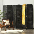 Paravento pieghevole a 6 pannelli, colore nero/marrone, altezza 1,83 m, in rattan e pioppo