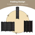 Paravento pieghevole a 6 pannelli, colore nero/marrone, altezza 1,83 m, in rattan e pioppo