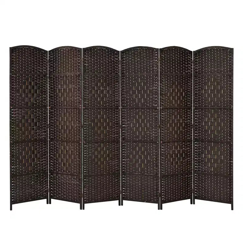 Paravento pieghevole a 6 pannelli, colore nero/marrone, altezza 1,83 m, in rattan e pioppo