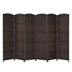 Paravento pieghevole a 6 pannelli, colore nero/marrone, altezza 1,83 m, in rattan e pioppo
