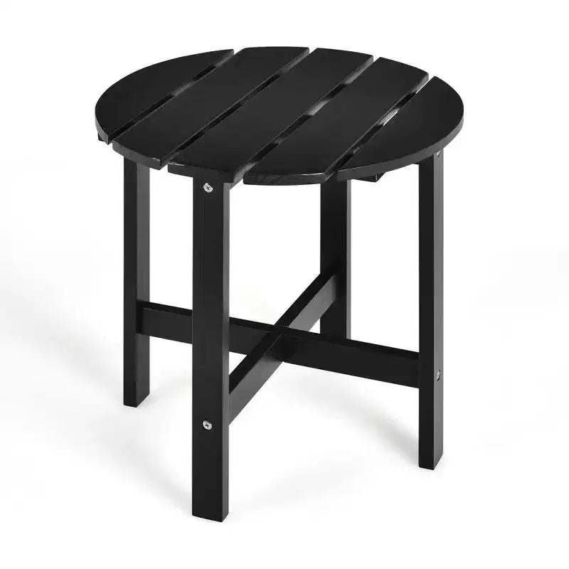 Tavolino Rotondo a Doghe in Legno da 45 cm, Nero/Grigio/Bianco, Interni ed Esterni, 1 Persona