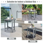 Tavolino Rotondo a Doghe in Legno da 45 cm, Nero/Grigio/Bianco, Interni ed Esterni, 1 Persona