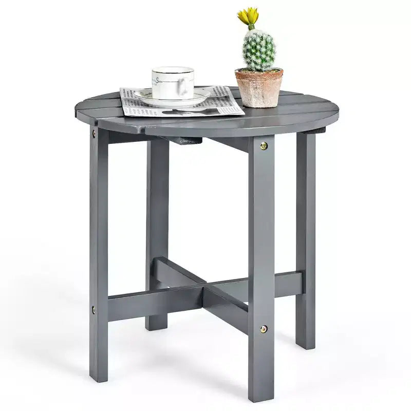 Tavolino Rotondo a Doghe in Legno da 45 cm, Nero/Grigio/Bianco, Interni ed Esterni, 1 Persona