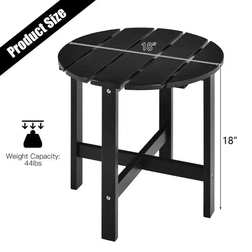 Tavolino Rotondo a Doghe in Legno da 45 cm, Nero/Grigio/Bianco, Interni ed Esterni, 1 Persona