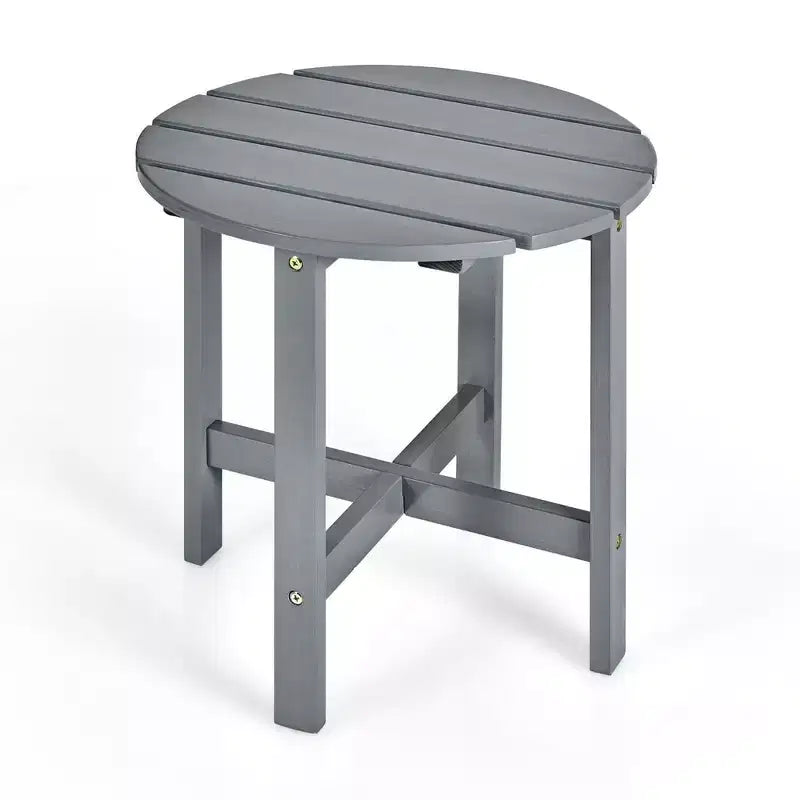 Tavolino Rotondo a Doghe in Legno da 45 cm, Nero/Grigio/Bianco, Interni ed Esterni, 1 Persona