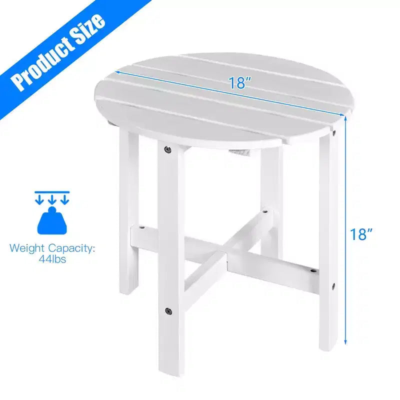 Tavolino Rotondo a Doghe in Legno da 45 cm, Nero/Grigio/Bianco, Interni ed Esterni, 1 Persona