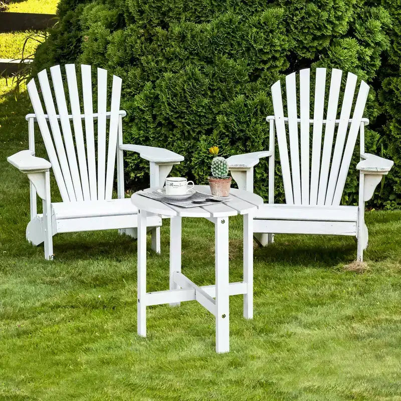 Tavolino Rotondo a Doghe in Legno da 45 cm, Nero/Grigio/Bianco, Interni ed Esterni, 1 Persona