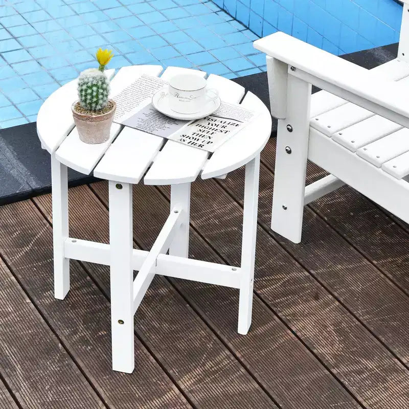 Tavolino Rotondo a Doghe in Legno da 45 cm, Nero/Grigio/Bianco, Interni ed Esterni, 1 Persona