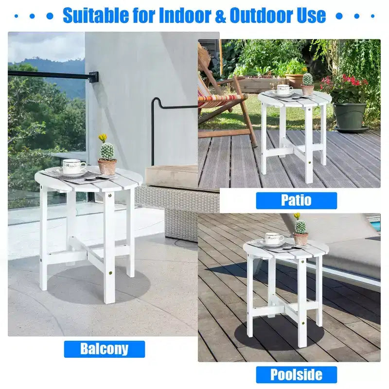 Tavolino Rotondo a Doghe in Legno da 45 cm, Nero/Grigio/Bianco, Interni ed Esterni, 1 Persona