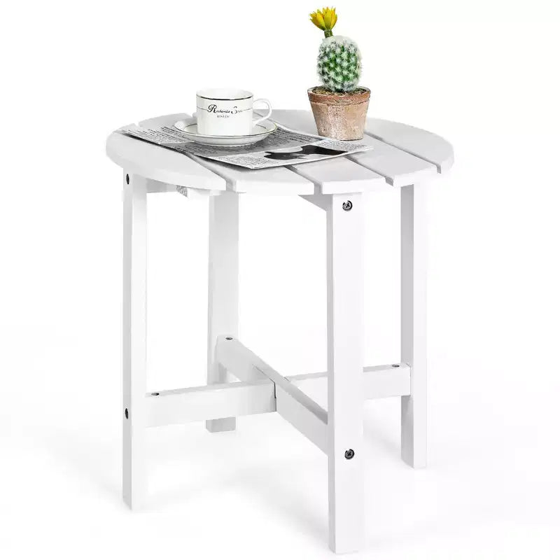 Tavolino Rotondo a Doghe in Legno da 45 cm, Nero/Grigio/Bianco, Interni ed Esterni, 1 Persona
