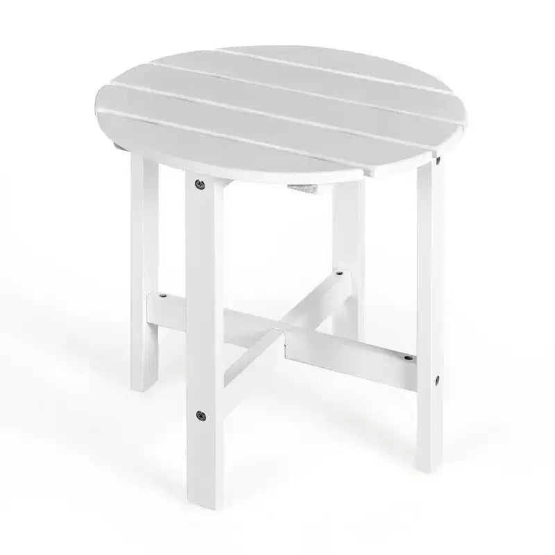 Tavolino Rotondo a Doghe in Legno da 45 cm, Nero/Grigio/Bianco, Interni ed Esterni, 1 Persona