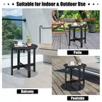 Tavolino Rotondo a Doghe in Legno da 45 cm, Nero/Grigio/Bianco, Interni ed Esterni, 1 Persona