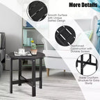 Tavolino Rotondo a Doghe in Legno da 45 cm, Nero/Grigio/Bianco, Interni ed Esterni, 1 Persona