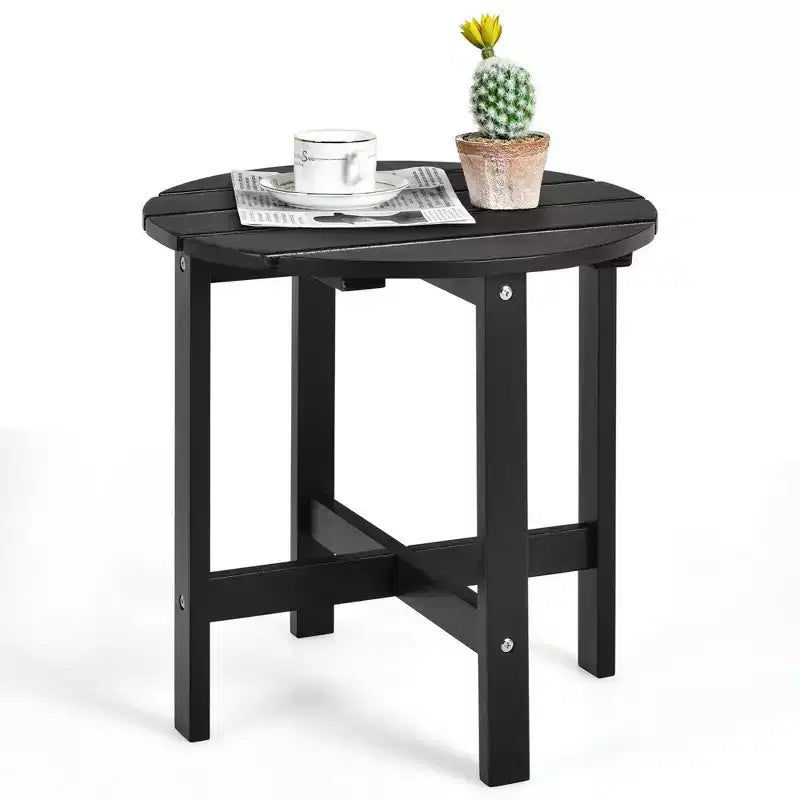 Tavolino Rotondo a Doghe in Legno da 45 cm, Nero/Grigio/Bianco, Interni ed Esterni, 1 Persona