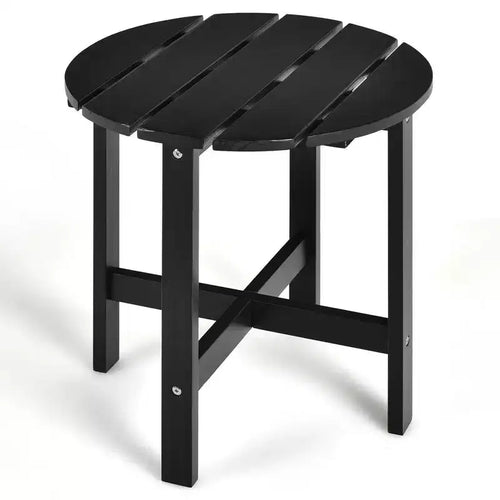 Costway 18'' Patio Round Side End Coffee Table Wooden Slat Garden Deck